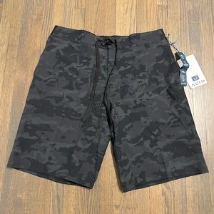 NWT Avid fishing gear all day hybrid black gray camo athletic swim trunks shorts